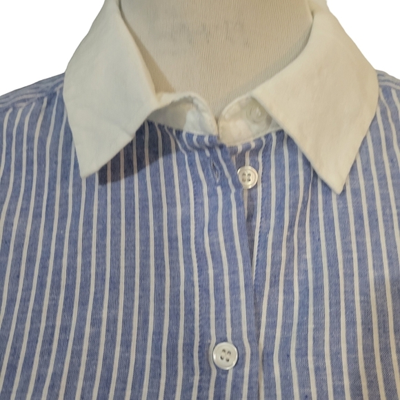 Vero Moda Lenora long sleeved shirt blue and white striped size small - Picture 3 of 13